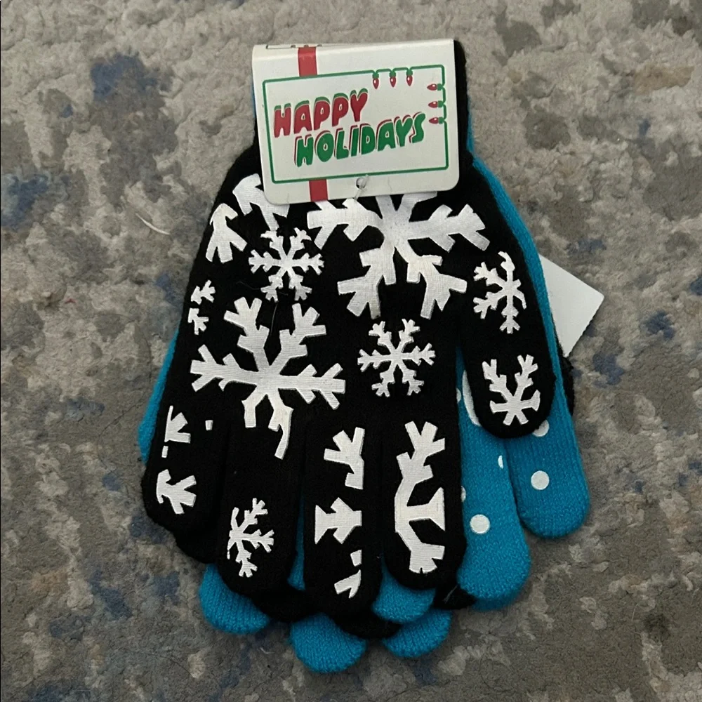 Snowflake Holiday Gloves - Black and Blue